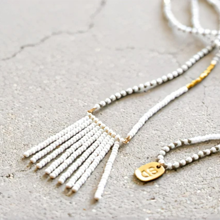 Porcupine Collection タッセルネックレス グレー&ホワイト03