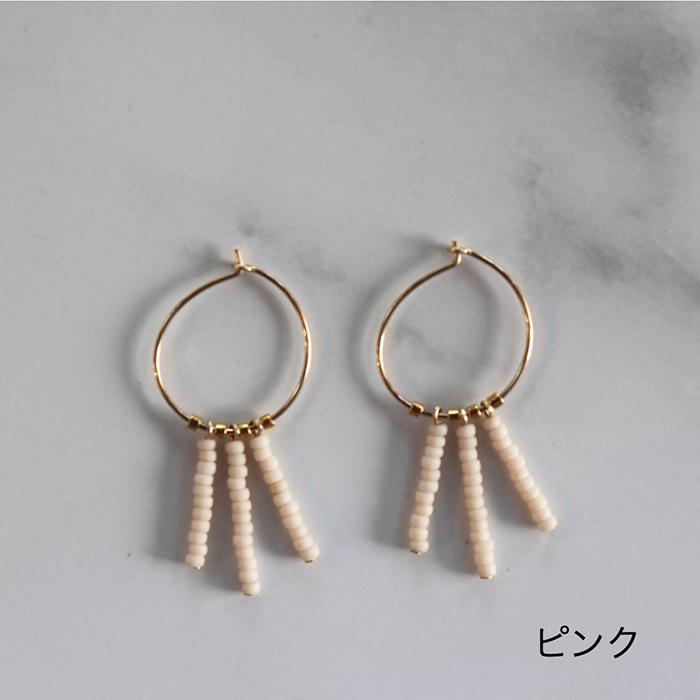 Kisongo Collection 3ドロップフープピアス ピンク03