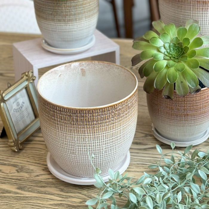 LATTICE pot&saucer L Gray03