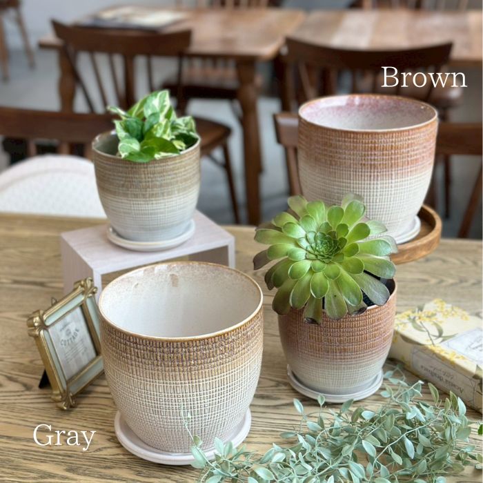 LATTICE pot&saucer L Brown07