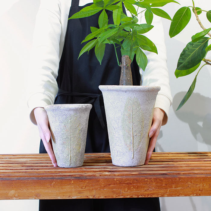 ＪＡＩリーフ　鉢カバー　Sサイズ ナチュラル　セメント　　観葉植物　リーフ柄02